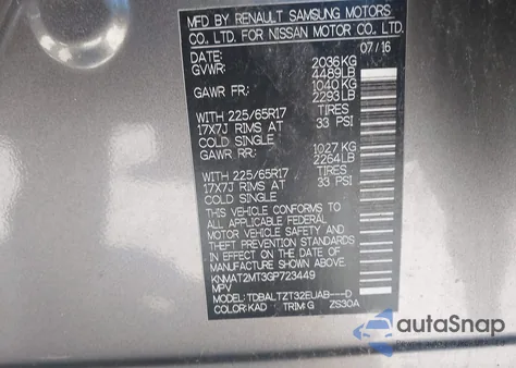 2016 Nissan Rogue Sv из США, поврежденный, VIN KNMAT2MT3GP723449